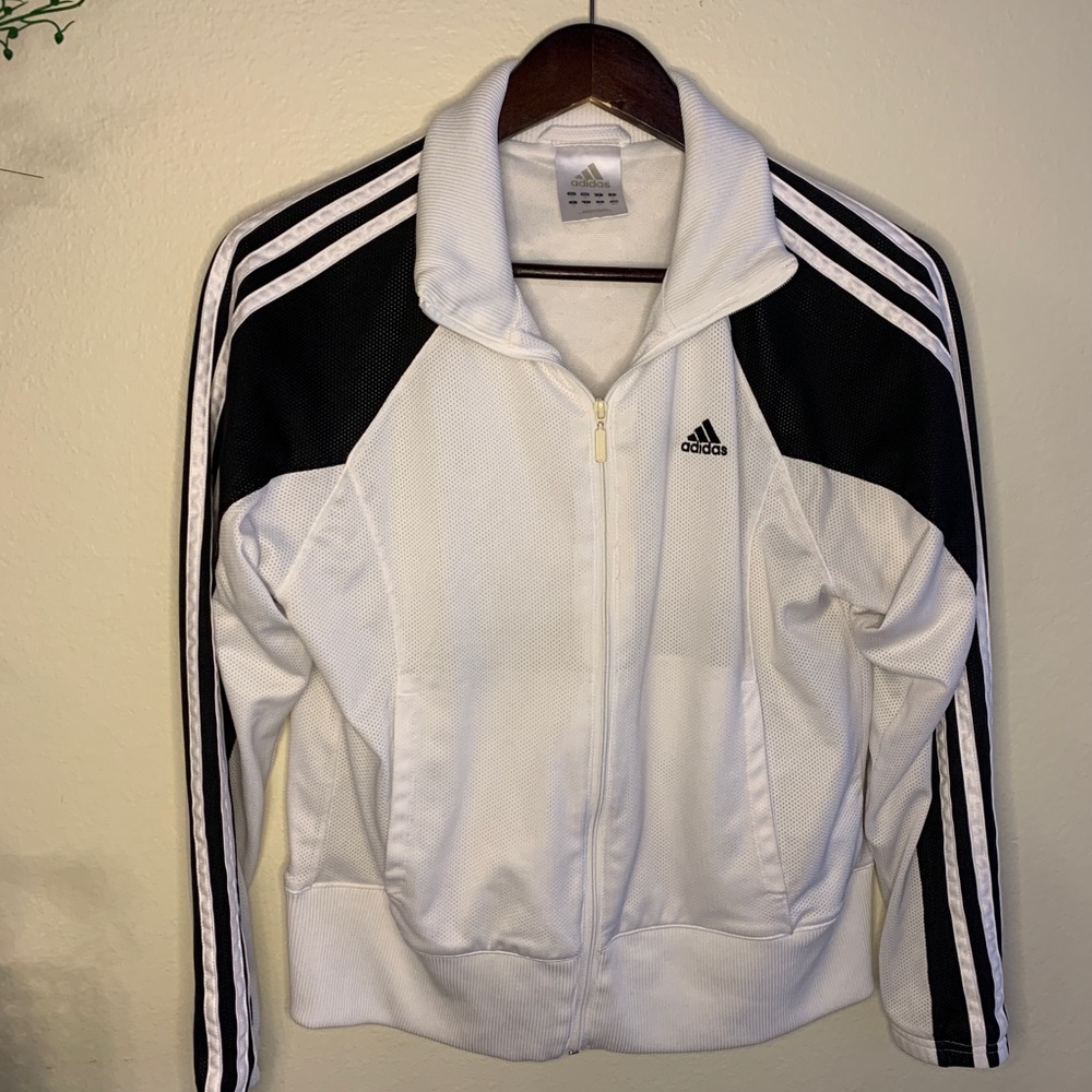 Adidas White Sporty Jacket with Black Trim Ladies Sz M